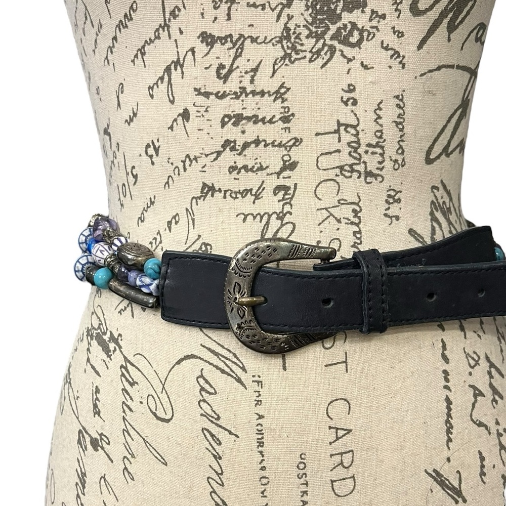 VTG Women’s Beaded Leather Waist Belt The Limited Boho Hippie Festival Medium